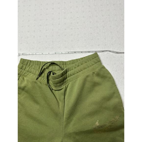 Nike Girls Joggers Youth Medium Green Fleece Sweatpants Gold Swoosh Y2K Style - Picture 3 of 5